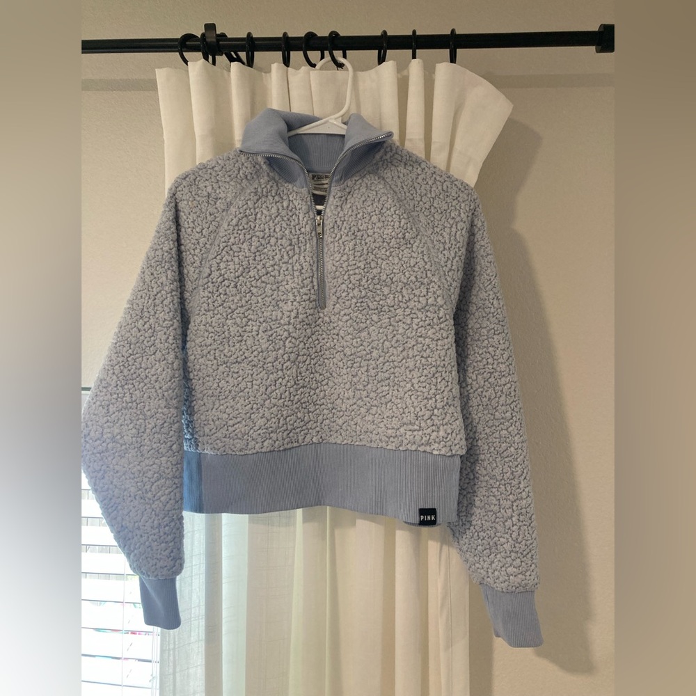Light Blue Sherpa Quarter-Zip Pullover